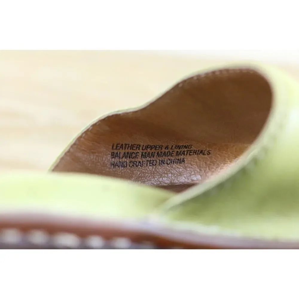 Born Sandals Womens 6 Lime Green Leather Wedge Shoes Slip On - Picture 7 of 8